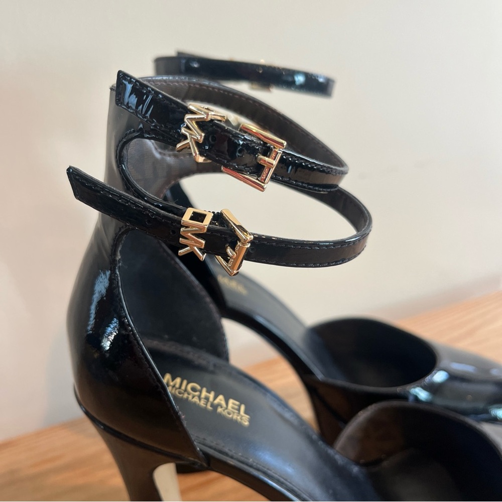 MICHAEL Michael Kors Martina Black Patent Leather Strappy Platform Pumps Size 7M - Picture 12 of 16